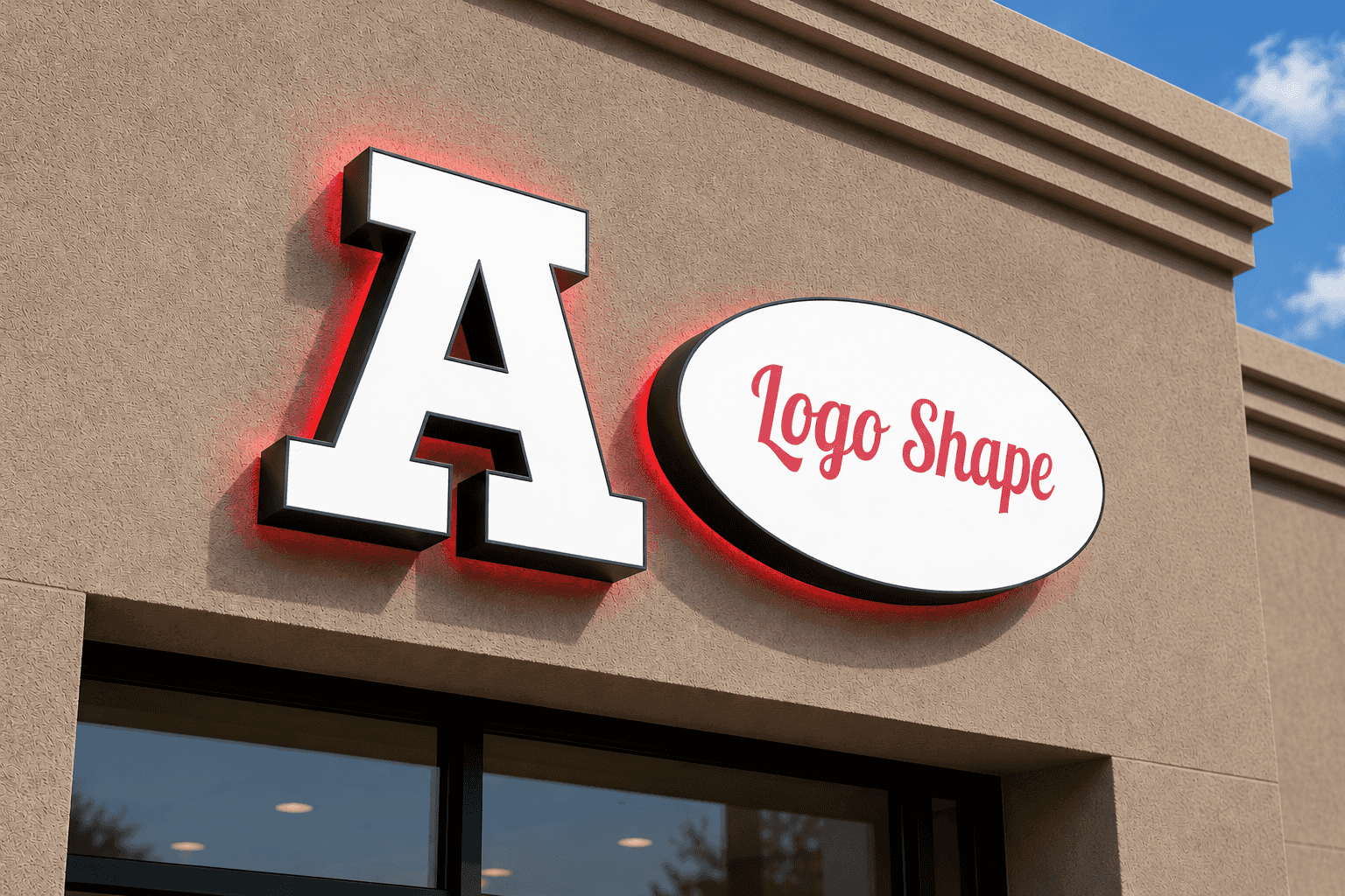 Face and halo channel letters and logo shape sign during the day