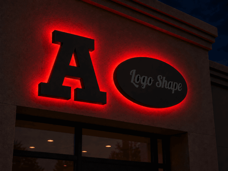 Halo reverse-lit channel letter sign illuminated at night