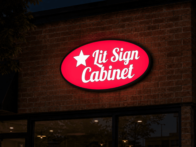 Single-Face Lit Shape Cabinet Sign night view
