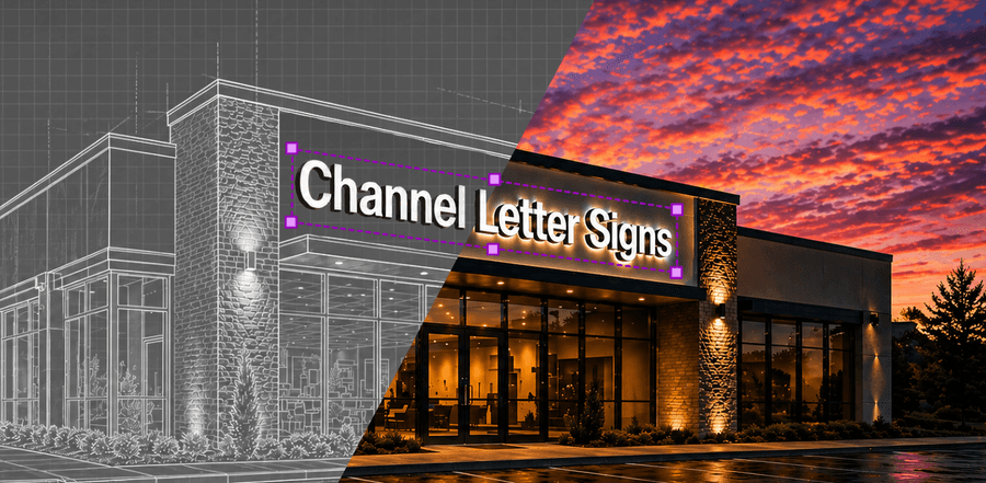 Custom channel letter signs previewed for online design