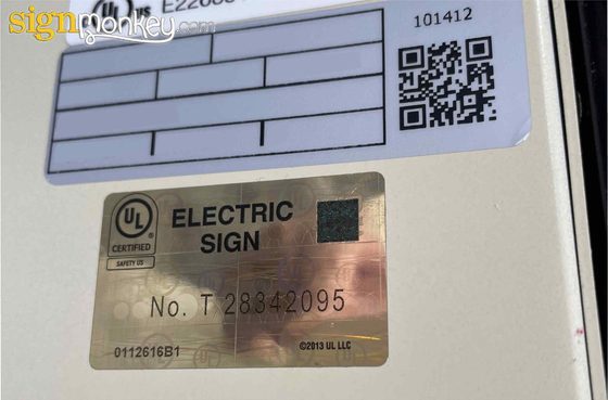 UL label on an illuminated sign