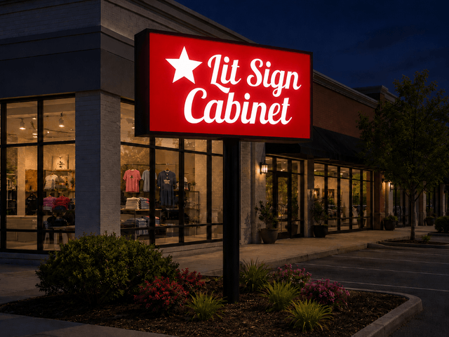 Lit Squared Cabinet - Double Faced night view