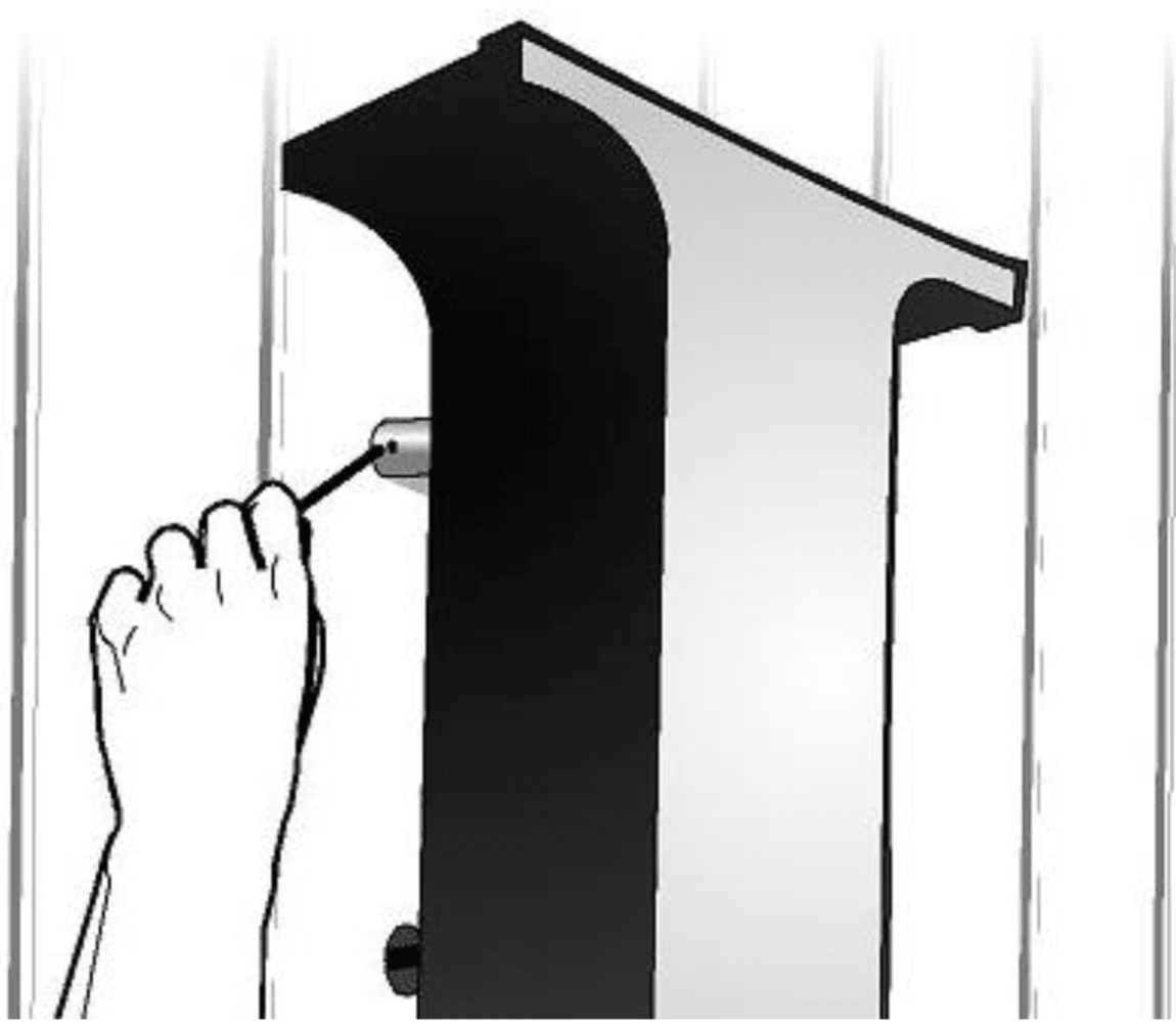 Set screw tightened with an Allen wrench to secure a halo lit letter to a stand-off cup